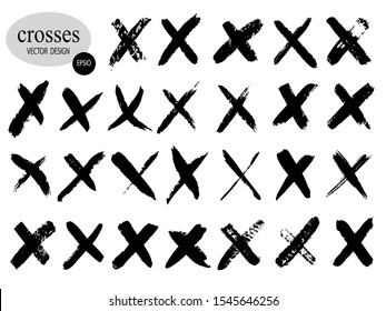 Letter X logo.Cross sign graphic symbol. Set of hand-drawn signs.Crossed brush strokes.Vector illustration