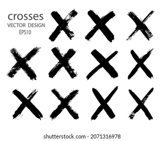 Letter X logo.Cross sign graphic symbol.A set of hand-drawn characters.Crossed strokes.Vector illustration.