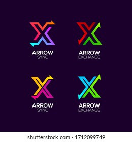 Letter X logotype with Arrows two directions concept, Financial Investment and Exchange logo, Reload Refresh Sync Symbol for your Business Company and Corporate identity Vector illustration