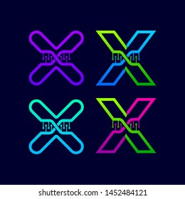 Letter X logotype with Genetic DNA structure and Dot Linked Shape logos, Technology and Digital Connection symbols, Helix Molecule Chromosomes signs, Medical Healthcare and Science Laboratory Icons