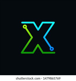 Letter X logotype mono line,Technology and digital abstract circuit, connection concept -vector