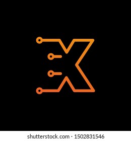Letter X logotype monoline Technology, digital, electronics, chip, connection concept. Modern Logo Technology for Business. Logotypes of Digital combining with circuit . - vector