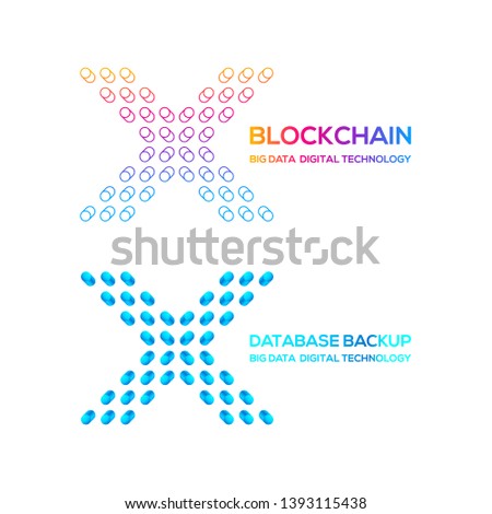 Letter X Logotype with Round Circle Dot and Cylinder shape Database backup logo, Technology Digital concept, FinTech Blockchain and Cryptocurrency Symbols, Server Big Data Processing and Network Signs