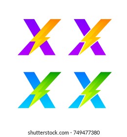 Letter X logotype set with Thunder Electric logo, Energy, Power, Flash, Lighting Bolt colorful concept for your Corporate identity vector design template