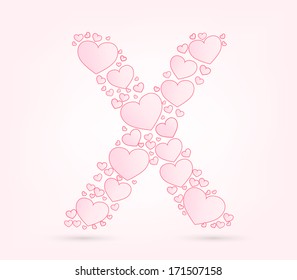 Letter X love hearts valentine illustration vector font