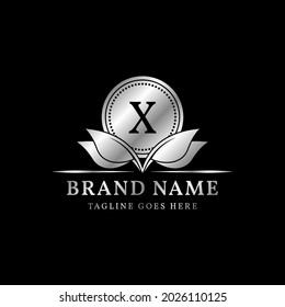 letter X luxurious circle and leaves simple crest vector logo design for natural vintage brand