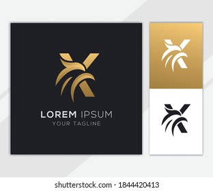 Letra X con plantilla de logotipo de águila abstracta de lujo 