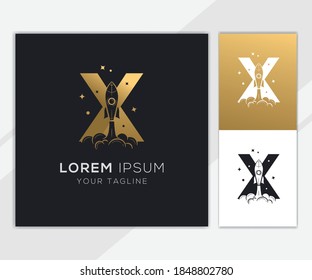 Letter X with luxury abstract rocket logo template 