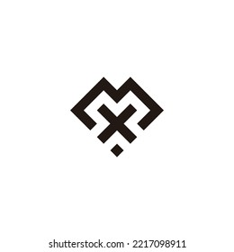 Letra X y M corazón, símbolo geométrico cuadrado simple vector logo