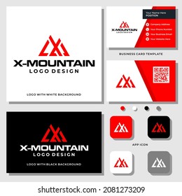 Letter X M monogram mountain sport logo design with business card template.