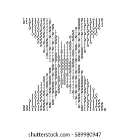 Letter X made from binary code data