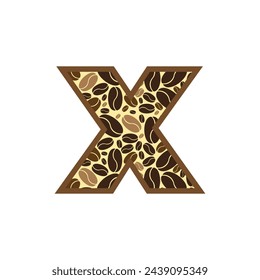 Letra x hecha de granos de café vector set, Logo Font Granos de café.