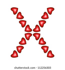 Letter X made of hearts on white background
