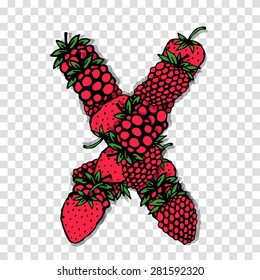 Letter X made from red berries, sketch for your design.. Vector illustration