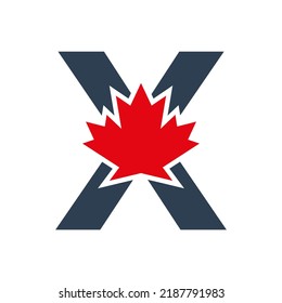 Letter X Maple Leaf Logo Template Symbol Of Canada. Minimal Canadian Logo Business And Company Identity