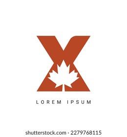 Letter X Maple Leaf Logo Template Symbol of Canada. Minimal Canadian Logo Business and Company Identity