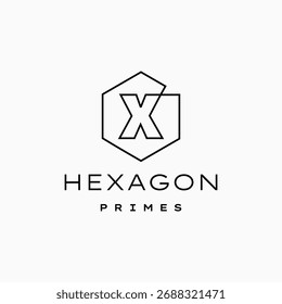 letra x marca hexágono linha de contorno hexágono logotipo ícone vetor ilustração