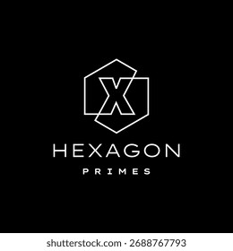 letter x mark hexagon hexagonal outline line logo vector icon illustration