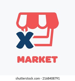 Letter X and market logo in modern style. With a white background