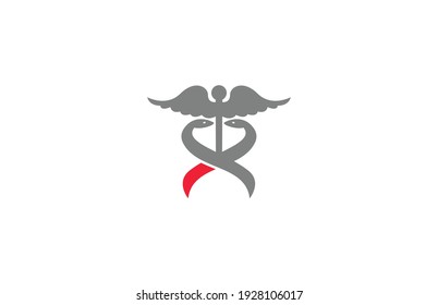 Letter X medicine symbol snake Caduceus modern