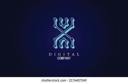 Letter X minimal logo icon design. Vector template graphic elements. Technology, digital interfaces, hardware and engineering concepts. Graphic made of circuits