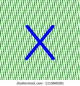 letter x minuscule bright blue color, intense on green texture with woven look in editable vector