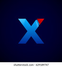 Letter X with Modern glossy and Triangle logo, Arrow and forward, Vector abstract origami, Digital, Technology, Media logotype
