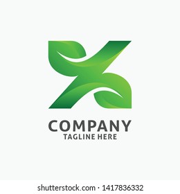 Letter X modern logo design with leaf element