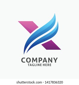 Letter X modern logo with wing design