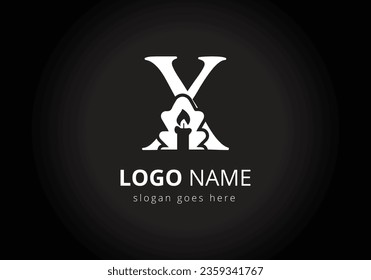 letter X monogram alphabet With Candle Logo  Design Vector Template.
