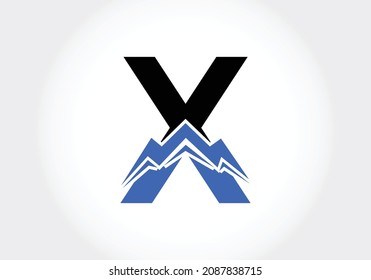 Letter X monogram alphabet with the mountain peak. Mountain Logo sign symbol. Modern vector logo design for the business, and company identity.