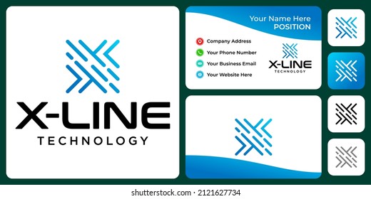 Letter X monogram technology logo design with business card template.
