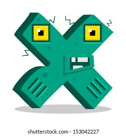 Letter X Monster, vector illustration