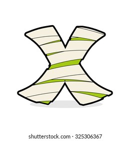 Letter X Monster zombie. Alphabetical icon medical bandages. Egyptian concept of template elements ABC. Mummy font