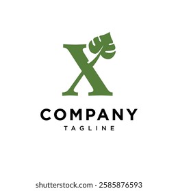 Letter X Monstera Leaf Spade Logo Icon Vector