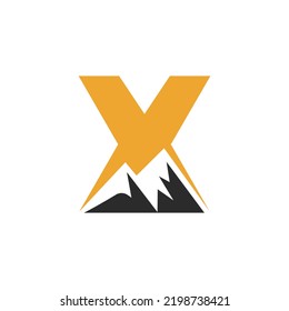 Letter X Mount Logo Vector Sign. Mountain Nature Landscape Logo Combine With Hill Icon and Template