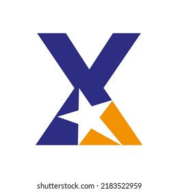 Letter X Negative Space Star Logo Vector Template. Minimal Star Symbol