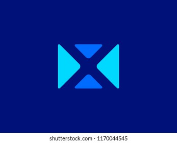 Letter X negative space style, constructed from round triangles. Abstract vector element icon. Graphic alphabet symbol for corporate business identity