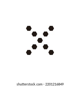 Letter X nine hexagons, geometric symbol simple logo vector