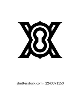 the letter x with the number eight in the center with an outline
