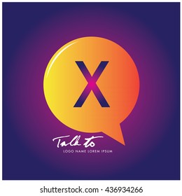 Letter X on bubble talk icon as an integrated communication. Design Template for the communication, commercial, technology and campaign activities