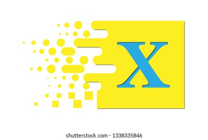 letter X on a colored square with destroyed blocks on a white background.