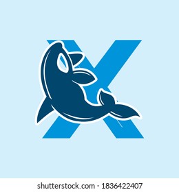 LETTER X for orca fish logotype, vector illustrations