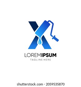 Letter X Paint Roller Logo Design Vector Graphic Icon Emblem Illustration Background Template