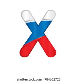 Letter X painted with the colors of the Russian flag, white, blue and red - Vector image