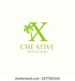 Letter X Palm Leaf Tree Logo Design Template 