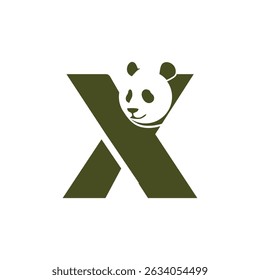 letter X with Panda head cute simple logo design