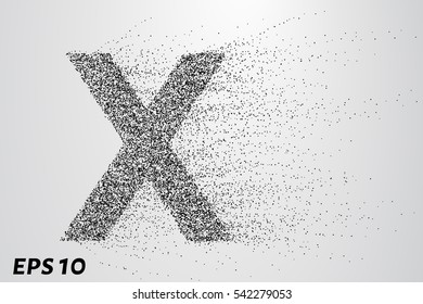 Letter X from the particles. The letter X consists of circles and points. Vector illustration.