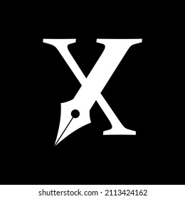 Letter X Pen Logo Design Template Inspiration, Vector Illustration.