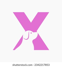 Letter X Pet Logo Design. Dog Logo Symbol Vector Template. Dog On Alphabet